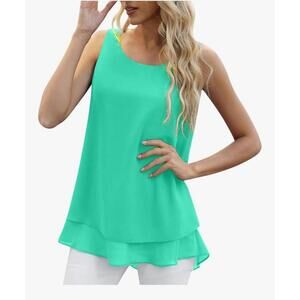 Women's Layered Chiffon Tank Top in Aqua